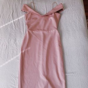 Pink off the shoulder dress with spaghetti straps